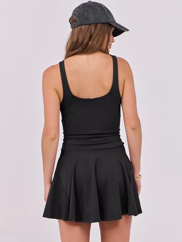 Women's Tennis Mini Dresses Workout Built in Shorts Golf Athletic Sleeveless One Piece Summer Active Romper Dress