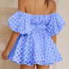 Women's Off The Shoulder Babydoll Dress Short Puff Sleeve Casual A Line Ruffle Summer Dresses