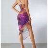 Women's Tie Dye Cowl Neck Split Hem Bodycon Cami Dress Backless Long Dresses