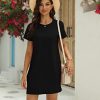 Women T Shirt Dress Summer Fashion Mini Dress Crew Neck Short Sleeve Dress Solid Color Casual Dress with Pocket