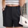 Shorts for Women Dressy Casual Summer Pleated Tailored Back Elastic Waist Trouser Shorts with Pockets