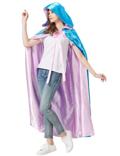 Blue Fairy Hooded Cloak Costume Cape Cosplay Princess Costume for Women Adult Halloween Outfit Girl