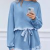 Women's 2 Piece Lounge Sets Ruffle Color Block Cropped Sweatshirts Casual Drawstring Shorts Fall Loose Sweatsuits