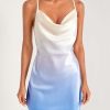 Women's Dress Ombre Draped Collar Satin Cami Dress - Sexy Spaghetti Strap Backless Zipper Short Dress Women's Dress
