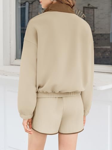 Womens 2 Piece Sets Sweatsuits Casual Half Button Color Block Sweatshirts Running Shorts Tracksuits Fall Outfits