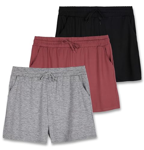 3 Pack: Womens Ultra-Soft Athletic Lounge Casual Sweat Shorts with Pockets (Available in Plus Size)