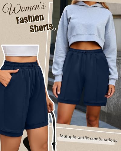 3 Pack Women's Athletic Drawstring Shorts Bermuda Long Sweat Short High Waist 9 Inch Loose Casual Pants with Pockets