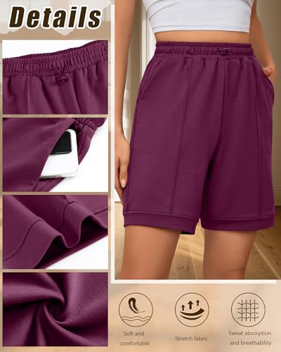3 Pack Women's Athletic Drawstring Shorts Bermuda Long Sweat Short High Waist 9 Inch Loose Casual Pants with Pockets