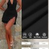 Women Sexy Halter Deep V Neck Ruched Bodycon Dress Summer Side Slit Mesh Hem Cocktail Club Party Short Mini Dresses
