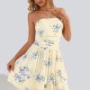 Women's Summer Floral Strapless Tube Dress Boho Off Shoulder Ruffle Tiered Mini Sundress