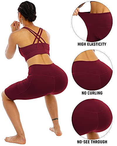 4 Pack Biker Yoga Shorts with Pockets for Women,High Waisted Athletic Running Workout Gym Shorts Tummy Control