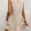 Women's Ruffle Hem Sleeveless Tank Dress Round Neck Casual Jacquard Hem Smock Summer Mini Dresses