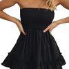 Tube Top Dress for Women Summer Solid Strapless Mini Dresses, Off The Shoudle Ruffle Beach Dress