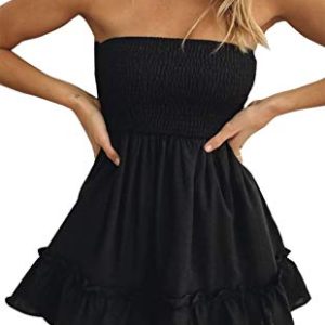Tube Top Dress for Women Summer Solid Strapless Mini Dresses, Off The Shoudle Ruffle Beach Dress