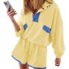 Quarter Button Sweatsuits Women Oversized Color Block Sweatshirts Sets Shorts Tracksuits 2025 Casual 2 Piece Outfits