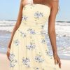 Women's Summer Floral Strapless Tube Dress Boho Off Shoulder Ruffle Tiered Mini Sundress