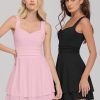 Women's Square Neck Sleeveless Mini Dress Ruched Waist Tiered Ruffle Hem A Line Short Dresses