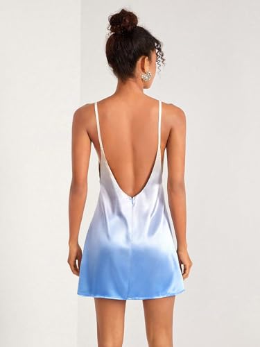 Women's Dress Ombre Draped Collar Satin Cami Dress - Sexy Spaghetti Strap Backless Zipper Short Dress Women's Dress