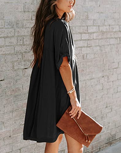 Women's Babydoll Short Sleeve Tunic Dress V Neck Cute Casual Loose Dresses