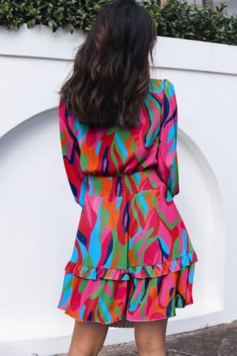 Womens Casual Spring Summer 2025 Deep V Neck Knotted Tiered Chiffon Elegant Mini Short Swing Skater Dresses