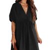 Women's Babydoll Short Sleeve Tunic Dress V Neck Cute Casual Loose Dresses
