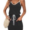 Womens Summer Dresses Sleeveless Spaghetti Strap Beach Cover up Drawstring Waist Mini Short Dress with Pockets