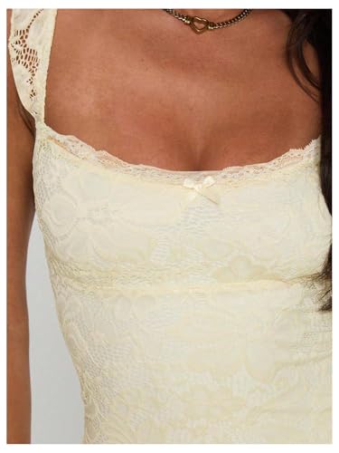 Women's Floral Lace Bow Ruffle Tank Mini Dress Scoop Neck Sleeveless Short Dresses