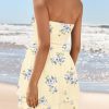 Women's Summer Floral Strapless Tube Dress Boho Off Shoulder Ruffle Tiered Mini Sundress