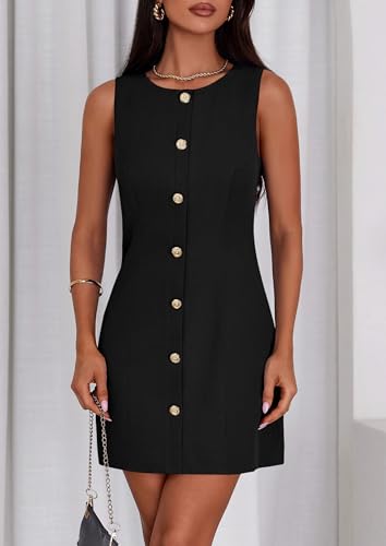 Work Dresses for Women 2025 Summer Business Formal Short Dress Sleeveless Button Down Elegant Office Outfits