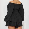 Women Plus Size Rompers Playsuits Swiss Dot Boat Neck Off Shoulder Long Sleeve Short Jumpsuits