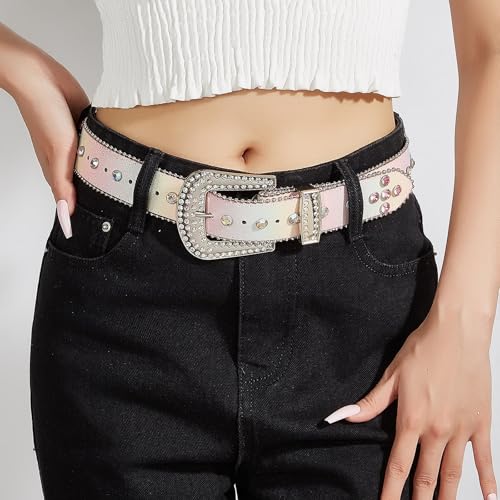 Colorful Rhinestones Belt for Women Girl Sequined Pants Belt Bead Trim Belts for Shorts Dress Fashion Waist Accessories