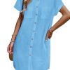 Women's Summer Dress 2025 Cotton Button Down Short Sleeve Tshirt Dresses Casual Flowy V Neck Loose Mini Beach Dress