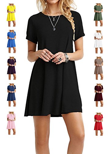 Women's Casual Plain Simple Loose Flowy Short-Sleeve T-Shirt Dress