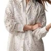 Women Eyelet Lace Dress Button Down Shirt Loose Fit Summer Casual Mini Dress