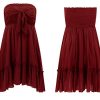 Women's Summer Cotton Boho Beach Sleeveless Tie Front Mini Dress Tube Top Dress