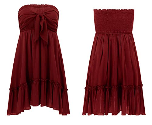 Women's Summer Cotton Boho Beach Sleeveless Tie Front Mini Dress Tube Top Dress