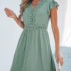 Summer Dress for Women Casual Spring V Neck Lace Appliques Cap Sleeves Hollow Out Beach Mini Dress