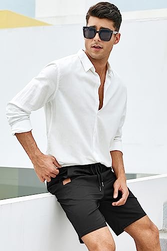 Mens Casual Shorts - Cotton Drawstring Summer Beach Stretch Twill Chino Golf Shorts