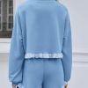 Women's 2 Piece Lounge Sets Ruffle Color Block Cropped Sweatshirts Casual Drawstring Shorts Fall Loose Sweatsuits