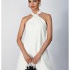 Women's Pearl Beaded Halter Twist Sleeveless Tie Back Dress A Line Dress