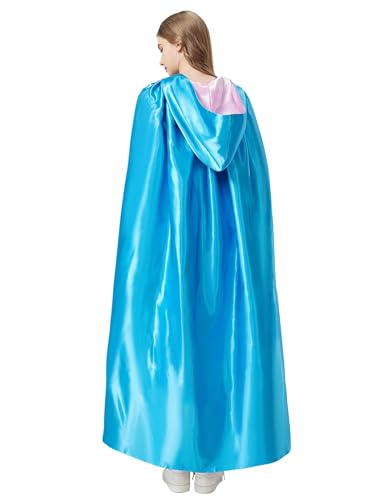 Blue Fairy Hooded Cloak Costume Cape Cosplay Princess Costume for Women Adult Halloween Outfit Girl