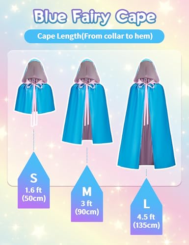 Blue Fairy Hooded Cloak Costume Cape Cosplay Princess Costume for Women Adult Halloween Outfit Girl