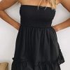 Tube Top Dress for Women Summer Solid Strapless Mini Dresses, Off The Shoudle Ruffle Beach Dress