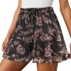 Flowy Shorts for Women Casual Boho Floral Skorts Ruffle Mini Skirts Running Tennis Butterfly Chiffon Shorts