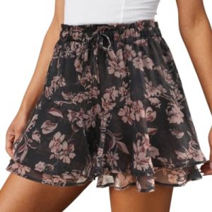 Flowy Shorts for Women Casual Boho Floral Skorts Ruffle Mini Skirts Running Tennis Butterfly Chiffon Shorts