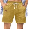 Mens Casual 5"/ 7" Cotton Linen Shorts - Elastic Waist Drawstring Summer Beach Shorts with Pockets