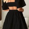 Women's Summer Dresses Square Neck Casual Short Sleeves Crossover Elastic Waist Party Mini Dress