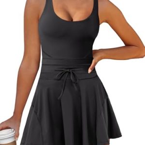 Women's Tennis Mini Dresses Workout Built in Shorts Golf Athletic Sleeveless One Piece Summer Active Romper Dress