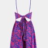 Women's Mini Dress Floral Twisted V Neck Sleeveless Short Dress Pleated Self Tie Back Mini Dress