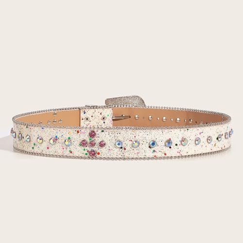 Colorful Rhinestones Belt for Women Girl Sequined Pants Belt Bead Trim Belts for Shorts Dress Fashion Waist Accessories